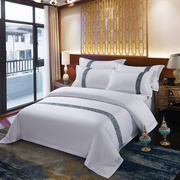 。新酒店(新酒店)宾馆床上用品，全棉加厚简约三四件套，纯色贡缎被套床单民宿