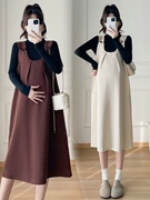 时尚大码2023秋冬季韩版加厚孕妇装背带，裙连衣裙+毛衣两件套