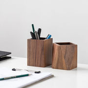 办公室木质笔筒书桌文具，收纳盒桌面简约胡桃木笔桶北美