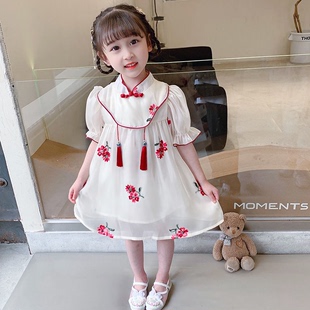 夏季女童汉服童装唐装，刺绣中国风复古小女孩短袖复古公主裙连衣裙