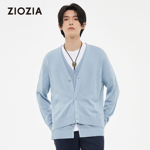 ZIOZIA夏季商务男装V领假两件开衫毛衣日常休闲穿搭针织ZEC21261H