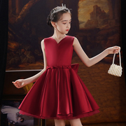 儿童礼服公主裙女童生日高端红色小女孩花童主持人钢琴演出服夏季