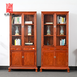 红木家具缅甸花梨木书架花梨木置物架书房展示架实木新中式书柜