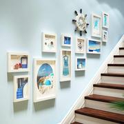 简约现代照片墙实木楼梯相框创意组合客厅挂墙相框墙相片墙品