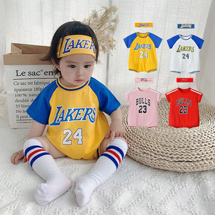 0-3岁婴儿连体衣篮球服宝宝男女童球衣夏季短袖运动哈衣纯棉爬服