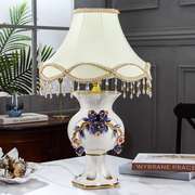 欧式台灯奢华卧室床头灯创意温馨调光陶瓷结婚台灯卧室装饰品