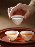潮汕工夫茶杯小号单个骨瓷薄胎陶瓷三才盖碗家用主人杯茶具6只装
