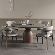 岩板餐桌圆形内嵌转盘，复古家用饭桌，意式现代简约高端实木圆桌