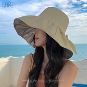 帽子女夏季防紫外线太阳帽，韩版遮脸黑胶，防晒帽大帽檐渔夫帽遮阳帽