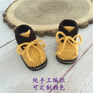 男女宝宝步前鞋软底手工编织毛线，婴儿鞋子系带，高帮鞋0-1岁春秋季