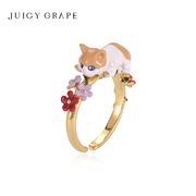 可爱猫咪戒指女法式开口可调节小众设计感轻奢ins小猫指环食指戒