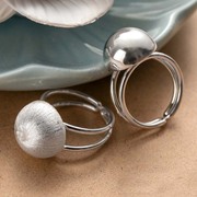 韩版个性S990纯银戒指气质夸张圆珠开口指环磨砂洋气淑女食指戒