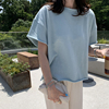 T212韩国女装2024简约宽松圆领套头夏女短袖T恤慵懒毛圈棉