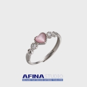 kansai环绕粉色爱心水钻戒指活口，设计小众高级感女生甜酷指环