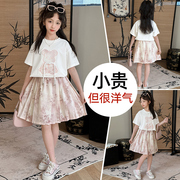 女童夏装短袖套装大儿童新中式古风，古装汉服套裙，夏季中国风潮9岁8