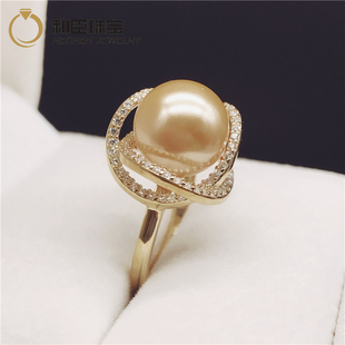 925纯银镶钻天然南洋金珠珍珠粉，戒指珍珠指环，指圈送女友送妈妈