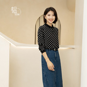 yun韫2024韩版减龄，娃娃领套头长袖波点polo衫女式上衣针织衫