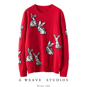 上身你会喜欢！全身兔子套头毛衣 女款纯羊绒衫甜美长袖
