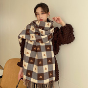 格子围巾女士秋冬季英伦复古仿羊绒保暖韩版超大流苏披肩两用日系