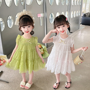女童夏季薄款雪纺洋装凉快背心裙韩版洋派，3小清新绿色蛋糕裙子5