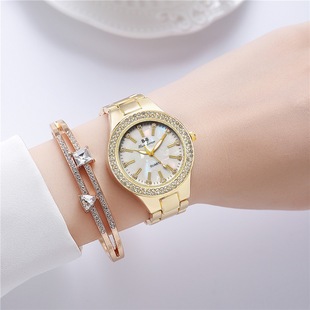 23年钢带镶钻女士手链表，奢华时尚礼盒手表，手链两件套石英腕表