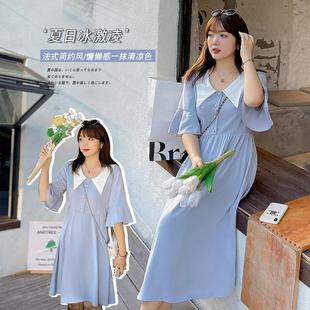 x040大码女装减龄姐妹，装夏季法式娃娃领中袖连衣裙200斤