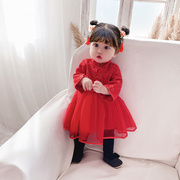 抓周公主裙周岁女宝宝礼服一两三岁半秋装旗袍裙子婴儿衣服连衣裙