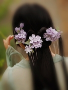 汉服发饰紫色超仙森系气质 仙美中国风发簪绢花头饰后压簪子花朵