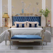 欧式新古典(新古典)高档宫廷，风复古实木雕刻蓝色布艺主卧床家具双人大床
