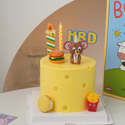 网红ins儿童蛋糕装饰可爱圆点帽蛋糕鼠创意汉堡薯条摆件派对用品