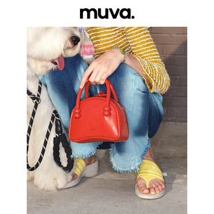 muva原创设计师波士顿包真皮，手提包女小包包单肩斜挎包2023