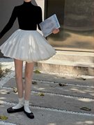 韩系温柔高级感芭蕾风修身显瘦丝绒打底衫上衣蓬蓬半身裙短裙套装