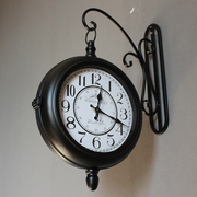 复古铁艺钟静音欧式双面钟美式乡园客厅挂钟工艺时钟两面挂