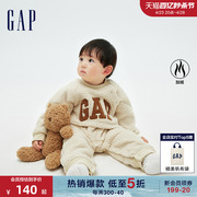 gap婴儿冬季logo仿羊羔绒，一体式连体衣儿童装洋气运动爬服788600