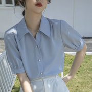 雪纺衬衫女生夏季设计感2023法式上衣宽松显瘦慵懒风短袖衬衣