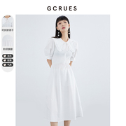 gcrues法式初恋白色连衣裙，夏季收腰显瘦裙子女，娃娃领中长款