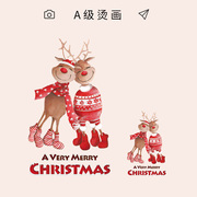 圣诞节麋鹿可爱小鹿T恤卫衣印花辅料热转印过粉柯式烫画贴图案