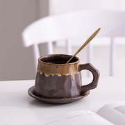 创意粗陶咖啡杯碟套装手工，日式复古艺术杯手冲陶瓷咖啡杯套具定制