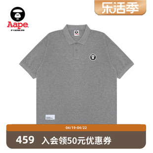 Aape男装春夏猿颜徽章字母印花宽松休闲翻领POLO衫1359XXM