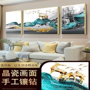 晶瓷画轻奢现代客厅装饰画，三联画高档沙发，背景墙挂画简约大气壁画