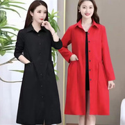红色风衣外套女2024韩版中长款宽松小个子大衣妈妈装薄款女士