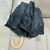 日本遮阳伞晴雨两用创意易开收二折伞荷叶花边实木弯钩黑色公主伞
