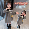 韩国儿童棉布格子连衣裙2024春秋款女童海军领千鸟格娃娃衫连衣裙
