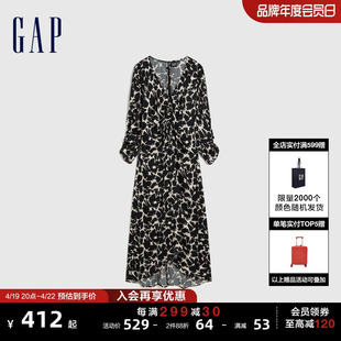 gap女装春季法式气质印花v领长袖连衣裙时尚复古泡泡袖洋装792429