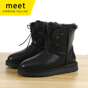 MEET防水羊毛棉鞋冬季加厚加绒雪地靴女羊皮毛一体靴子中帮保暖鞋