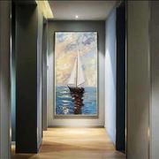 2023纯手绘油画，简约玄关装饰画竖版客厅，入户走廊尽头挂画一帆风顺