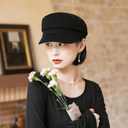 鸭舌帽女夏季时尚防晒遮阳帽，黑色复古薄款八角帽秋冬女款帽子