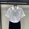 白领哥弟新2024夏职业(夏职业，)白色方领衬衫，女设计感小众上衣短袖雪纺衬衣