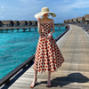 吊带沙滩裙女夏红色(夏红色，)长裙法式复古波点裙海边度假连衣裙三亚海滩裙