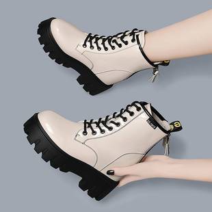 内马丁靴女款2022年春秋季单靴厚底，小个子皮鞋白色，夏短靴(夏短靴)